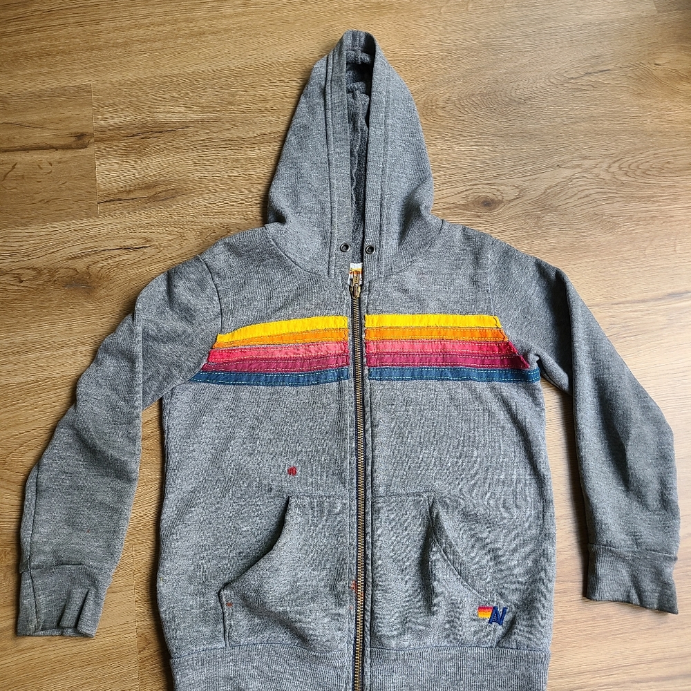 Aviator nation kids child size 8 gray rainbow hoodie genuine